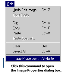 Select the Image Properties command in the Edit menu